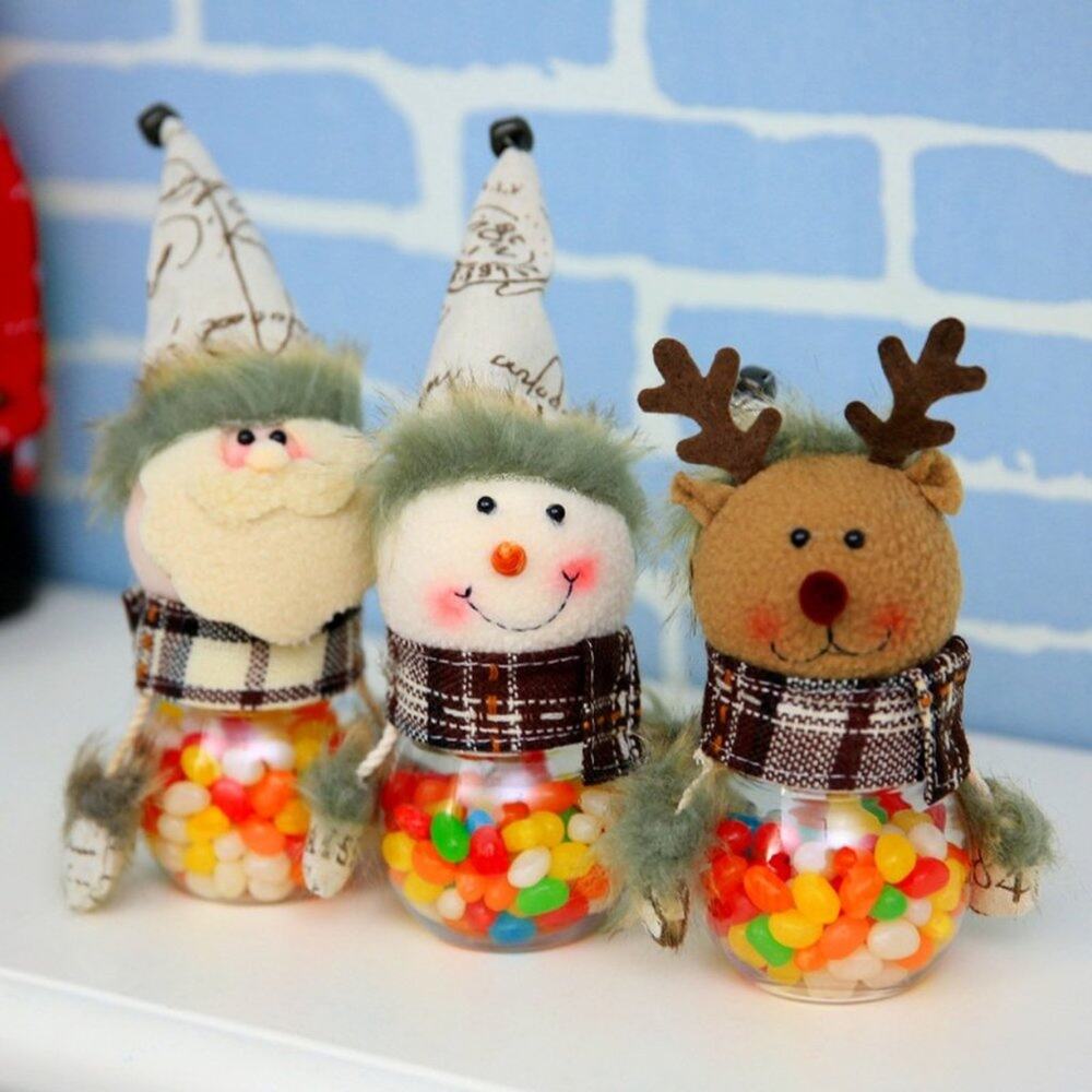 Candy Jar Set 3pc OS Multicolor NEW Christmas Santa Snowman Reindeer